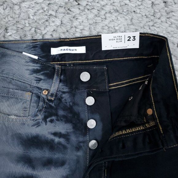 Pacsun Ultra High Rise Slim Jeans Two Tone Tie Dye Black Eco Women's Size 23 - Picture 4 of 10